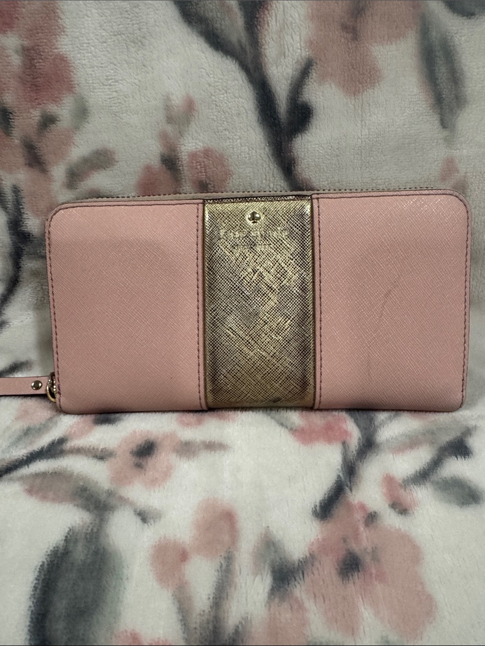 kate spade Blush Pink Wallet with Metallic Gold Accent